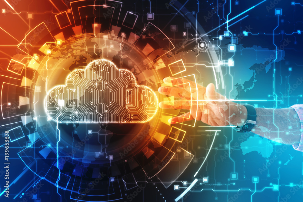 Poster business man with cloud computing, cloud computing concept