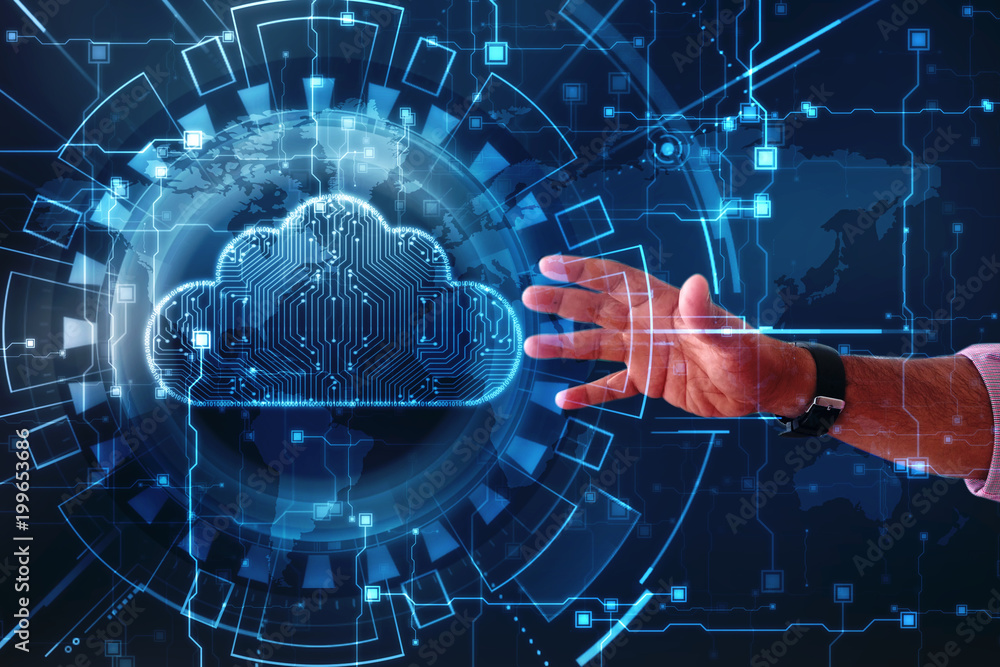 Poster business man with cloud computing, cloud computing concept