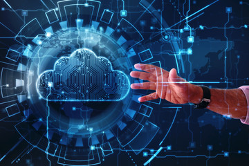 Fototapeta premium Business Man with Cloud computing, Cloud Computing Concept