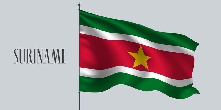 Suriname waving flag on flagpole vector illustration