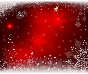 Christmas red background with shiny Christmas tree,