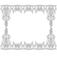 Vintage border frame engraving with retro ornament pattern in antique baroque style decorative design. Vector