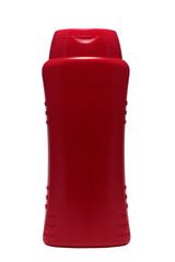 red shampoo or shower gel bottle isolated