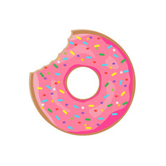 Donut with sprinkles isolated on white background. Vector illustration.