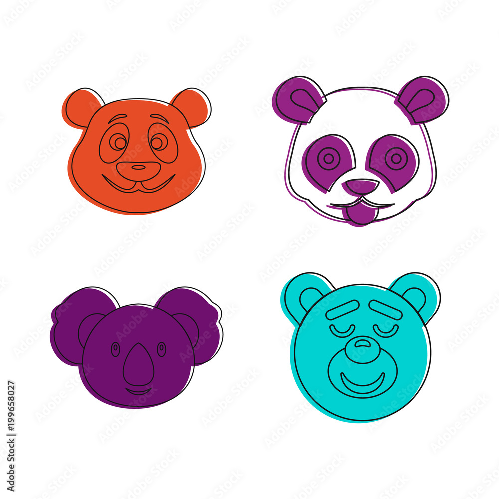 Wall mural Bear head icon set, color outline style - Wall murals