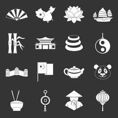 China travel symbols icons set grey vector