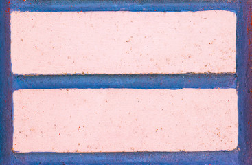 Fototapeta premium Texture of old pink brick in blue cement stripes, abstract vintage background