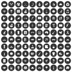 100 landmarks icons set black circle