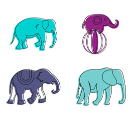 Elephant icon set, color outline style