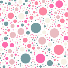Colorful polka dots seamless pattern on white 8 background. Unique classic colorful polka dots textile pattern. Seamless scattered confetti fall chaotic decor. Abstract vector illustration.