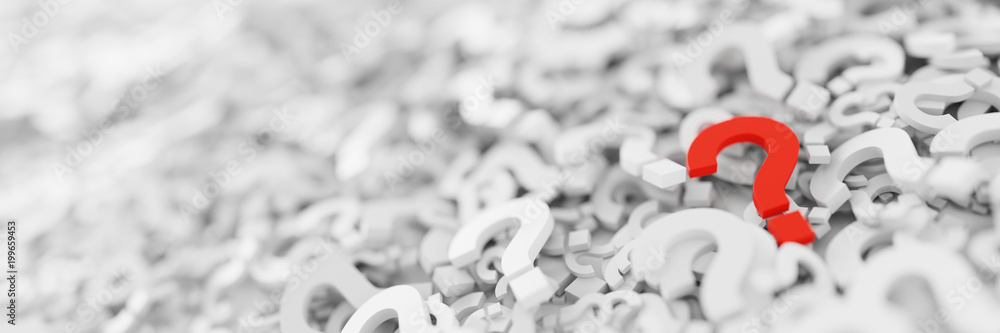 Poster infinite question marks with a distinct one, original 3d rendering illustration