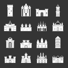 Towers and castles icons set grey vector