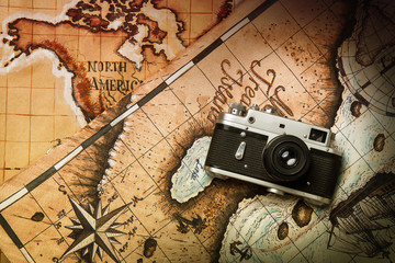 old camera and map