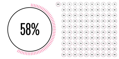 Set of circle percentage diagrams from 0 to 100 ready-to-use for web design, user interface (UI) or infographic - indicator with pink