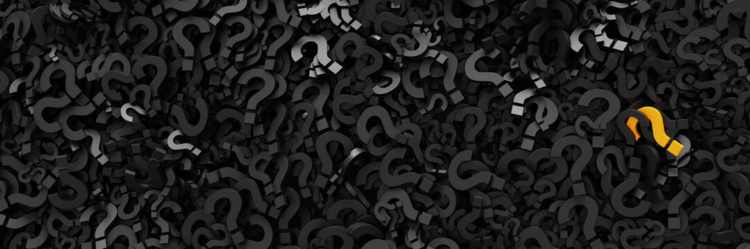 Infinite question marks with a distinct one, original 3d rendering illustration