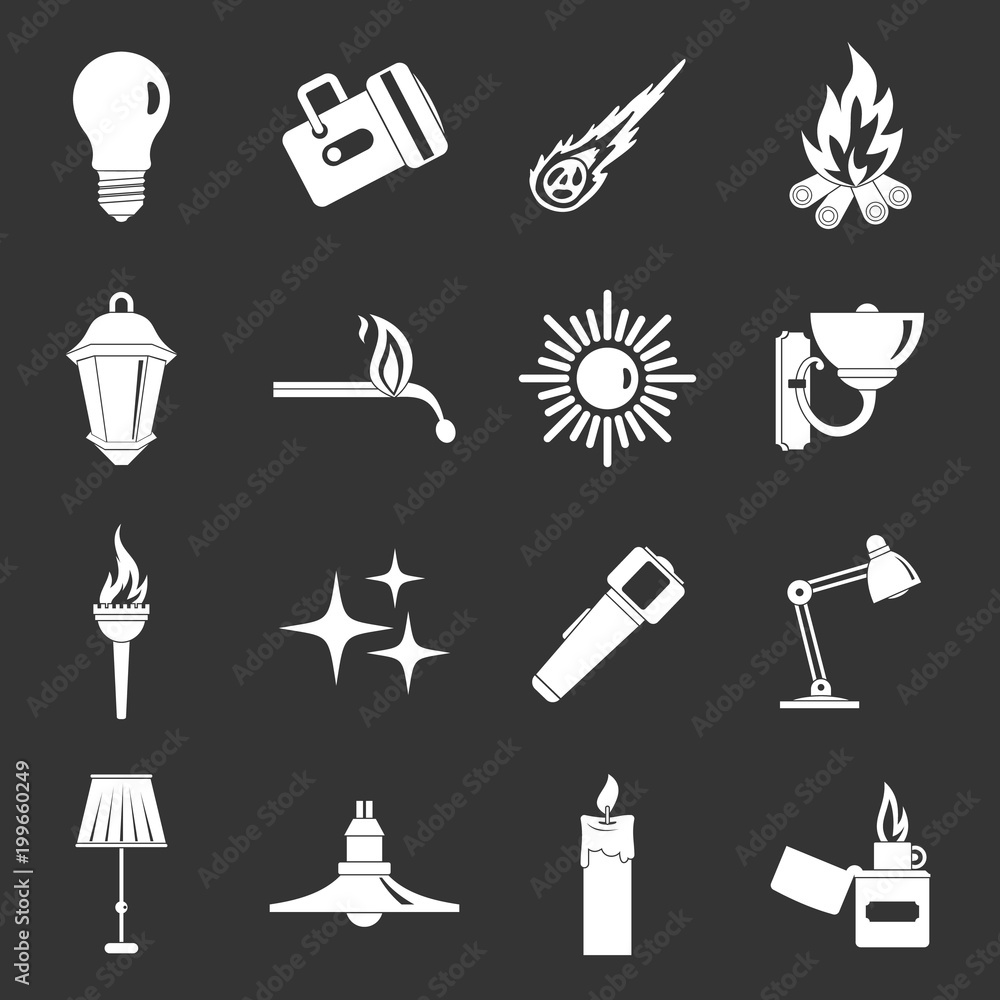 Poster light source symbols icons set grey vector