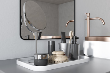 White round bathroom sink corner