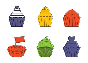 Cupcake icon set, color outline style