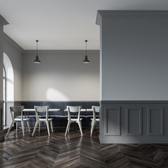 Interior of a gray wall cafe