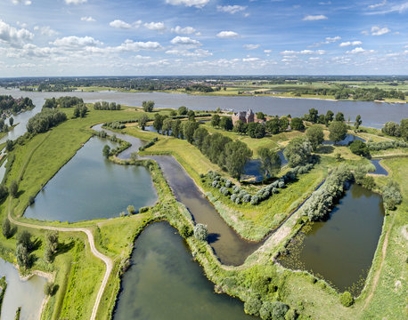 Aerial view of historic Castle Loevestein, Poederoijen - Holland - Netherlands