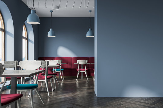 Modern gray cafe interior, mock up wall