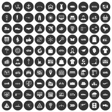 100 logistic and delivery icons set black circle