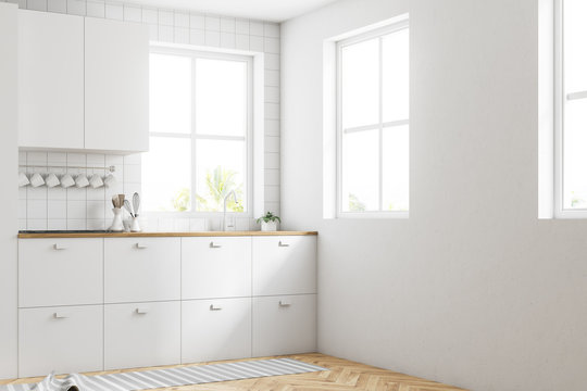 White kitchen corner, countertops