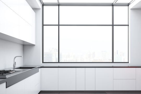 White loft kitchen corner, countertops