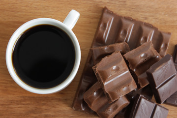 A cup of coffee and sweets