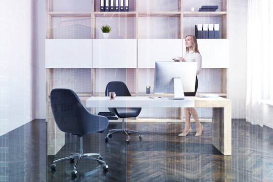 Company manager office interior, businesswoman