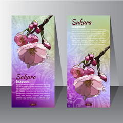 Flyer with the hand drawn Sakura flower