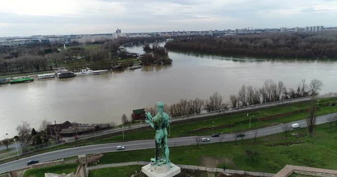 Viktor monument in Belgrade aerial view