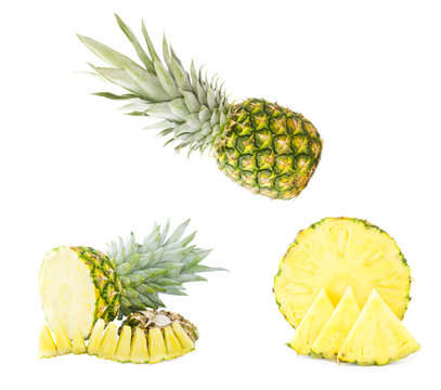 set of pineapple fruit isolated on white