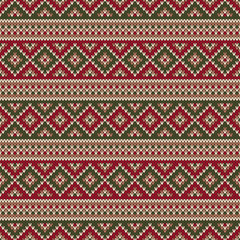 Traditional Fair Isle Style Knitted Pattern. Christmas and New Year Sweater Design. Winter Holiday Knitting  Seamless Background