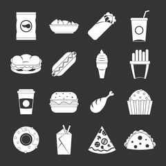 Fast food icons set grey vector