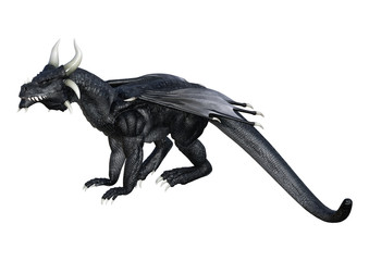 Fototapeta premium 3D Rendering Fantasy Black Dragon on White