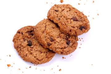 Chocolate homemade pastry biscuits isolated on white background