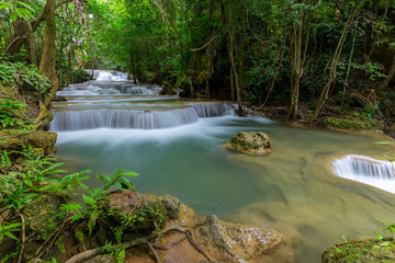 Beautiful Huay Mae Kamin Waterfall in Khuean Srinagarindra National Park, Kanchanaburi Province. Thailand