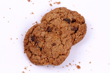 Chocolate homemade pastry biscuits isolated on white background