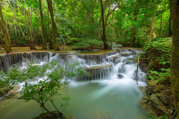 Beautiful Huay Mae Kamin Waterfall in Khuean Srinagarindra National Park, Kanchanaburi Province. Thailand