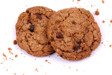 Chocolate homemade pastry biscuits isolated on white background