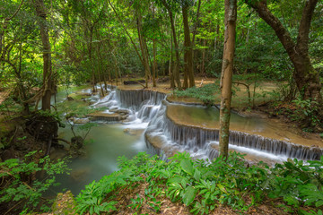 Beautiful Huay Mae Kamin Waterfall in Khuean Srinagarindra National Park, Kanchanaburi Province. Thailand