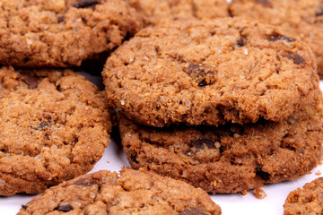 Chocolate homemade pastry biscuits isolated on white background