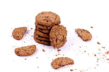 Chocolate homemade pastry biscuits isolated on white background