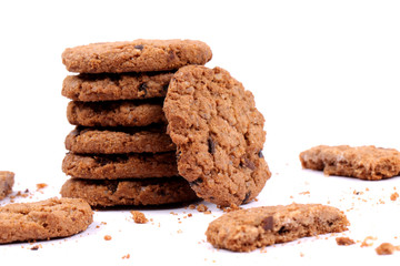 Chocolate homemade pastry biscuits isolated on white background
