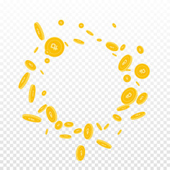 Russian ruble coins falling. Scattered disorderly RUB coins on transparent background. Good-looking round scattered frame vector illustration. Jackpot or success concept.