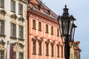 Fototapeta na wymiar Lantern on a cozy street in Prague