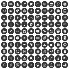 100 microscope icons set black circle