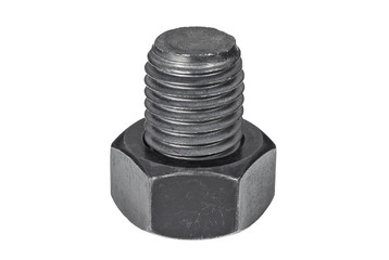 Black bolt with screwed nut on the white background