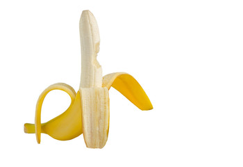 Obraz premium Half peeled banana isolated on a white background
